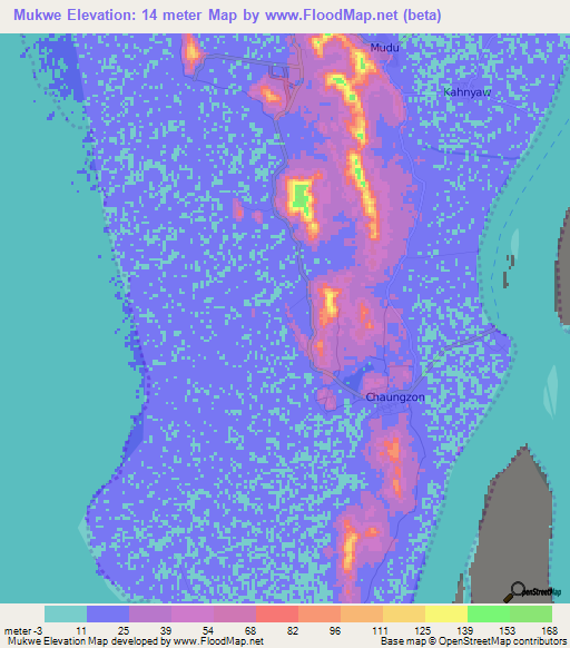 Mukwe,Myanmar Elevation Map