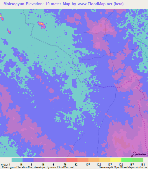 Moksogyun,Myanmar Elevation Map