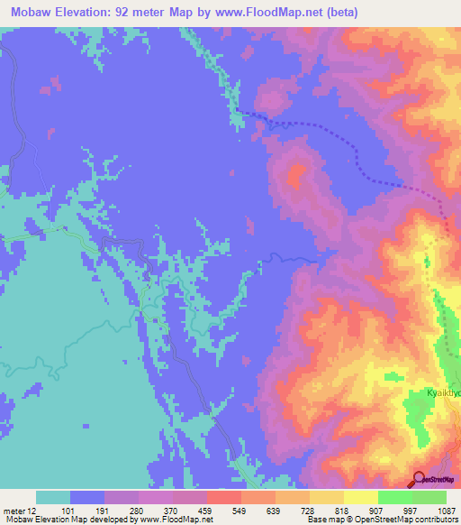 Mobaw,Myanmar Elevation Map