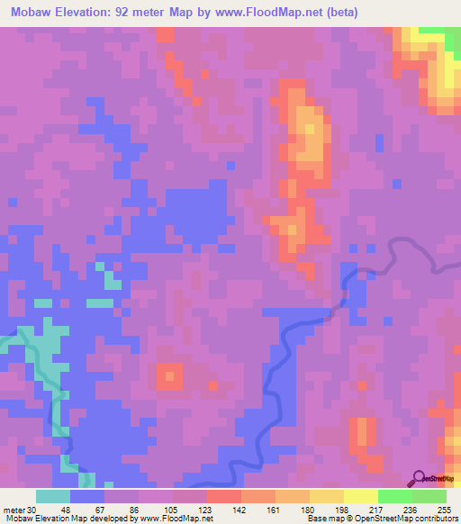 Mobaw,Myanmar Elevation Map