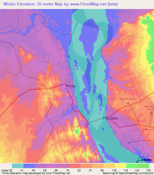 Minbu,Myanmar Elevation Map