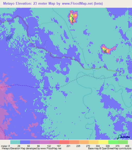 Metayo,Myanmar Elevation Map