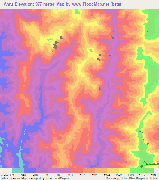 Ahru,Myanmar Elevation Map