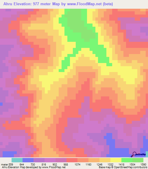 Ahru,Myanmar Elevation Map