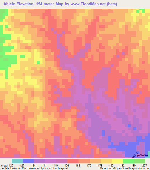 Ahlele,Myanmar Elevation Map