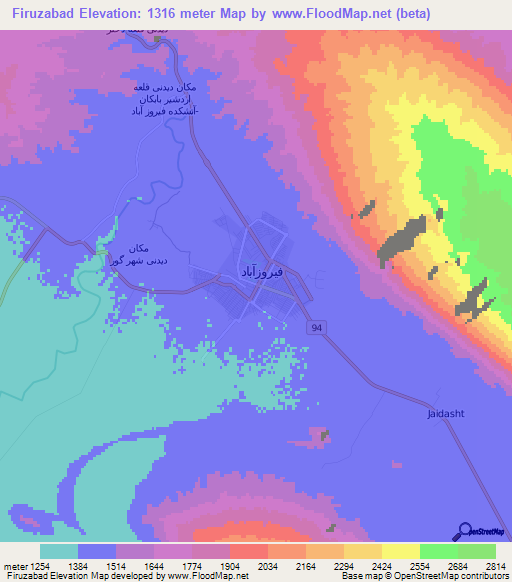 Firuzabad,Iran Elevation Map