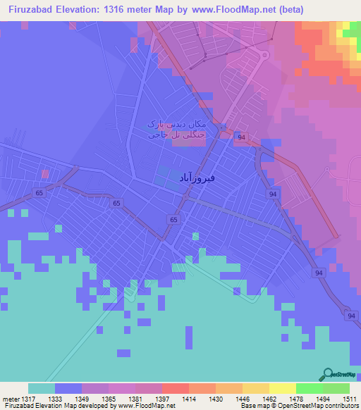 Firuzabad,Iran Elevation Map