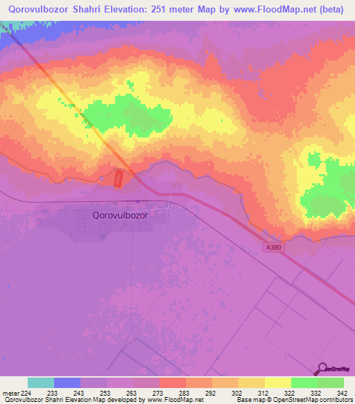 Qorovulbozor Shahri,Uzbekistan Elevation Map