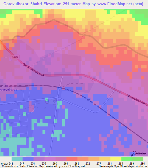 Qorovulbozor Shahri,Uzbekistan Elevation Map