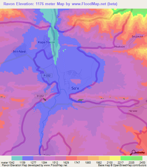 Ravon,Uzbekistan Elevation Map