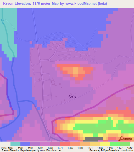 Ravon,Uzbekistan Elevation Map