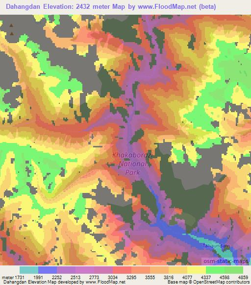 Dahangdan,Myanmar Elevation Map