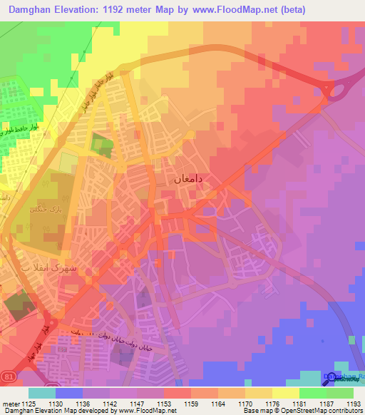 Damghan,Iran Elevation Map