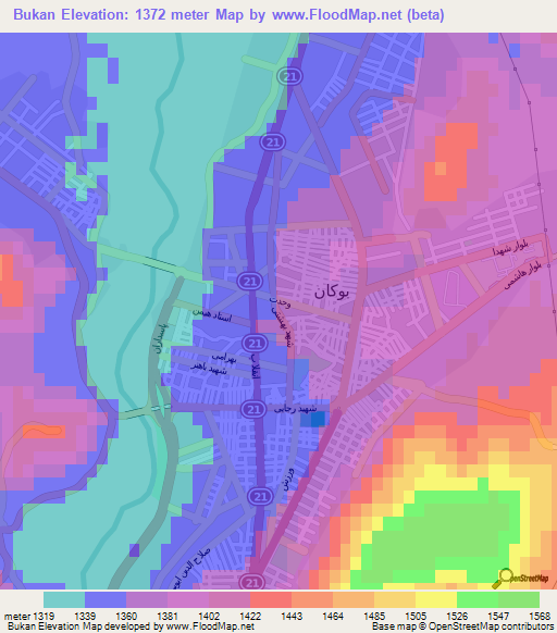 Bukan,Iran Elevation Map