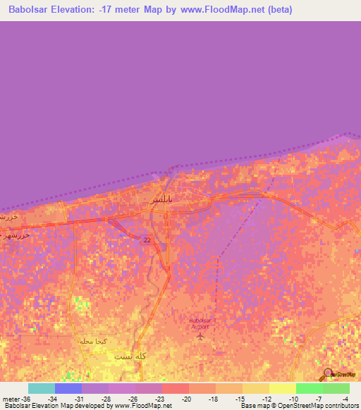 Babolsar,Iran Elevation Map