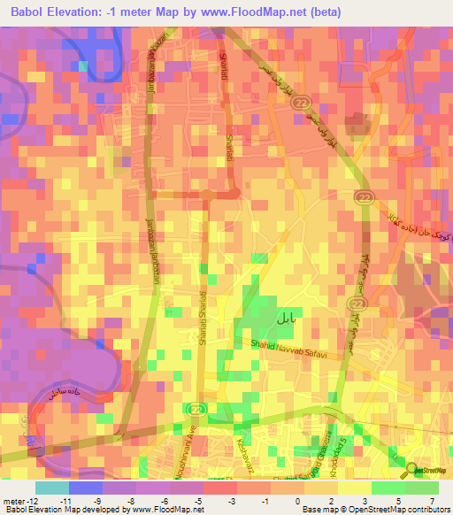 Babol,Iran Elevation Map