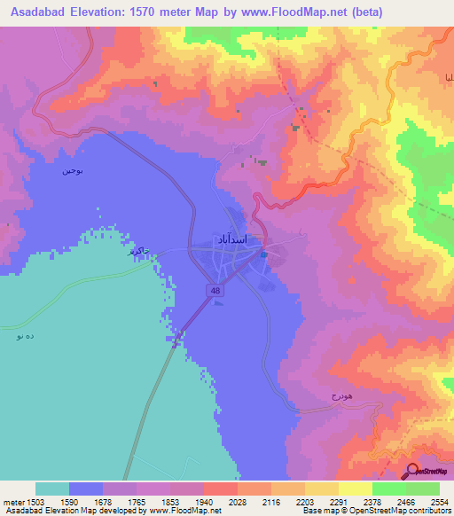 Asadabad,Iran Elevation Map