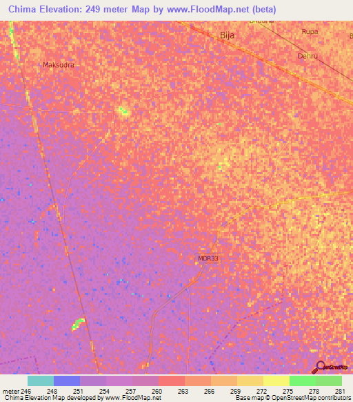 Chima,India Elevation Map