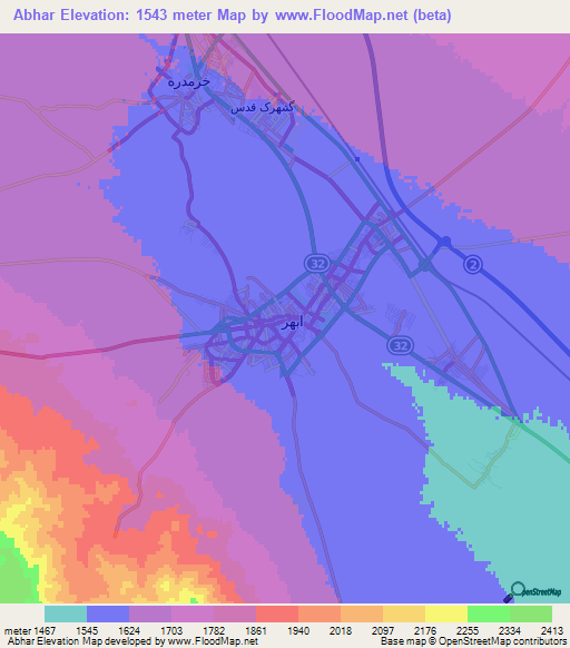 Abhar,Iran Elevation Map