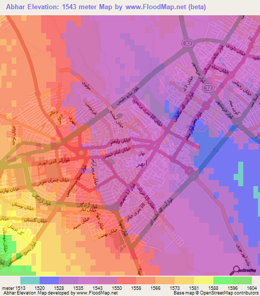 Abhar,Iran Elevation Map