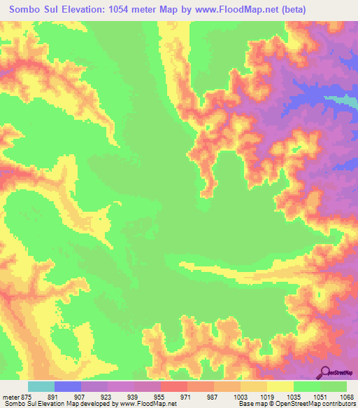 Sombo Sul,Angola Elevation Map