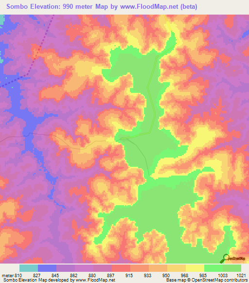 Sombo,Angola Elevation Map