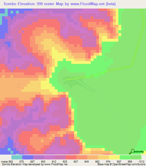 Sombo,Angola Elevation Map