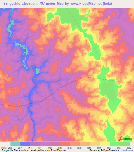 Sangechie,Angola Elevation Map