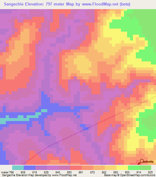 Sangechie,Angola Elevation Map