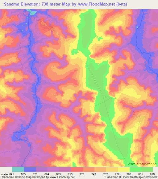 Sanama,Angola Elevation Map