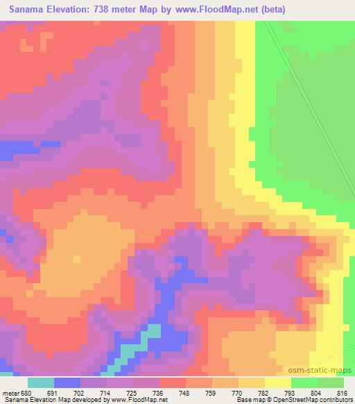 Sanama,Angola Elevation Map