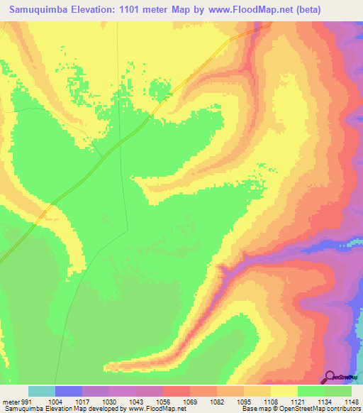 Samuquimba,Angola Elevation Map