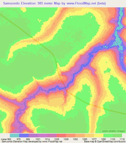 Samuondo,Angola Elevation Map