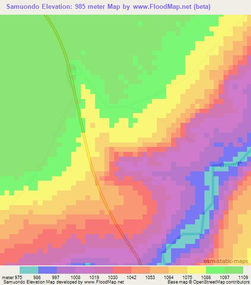 Samuondo,Angola Elevation Map