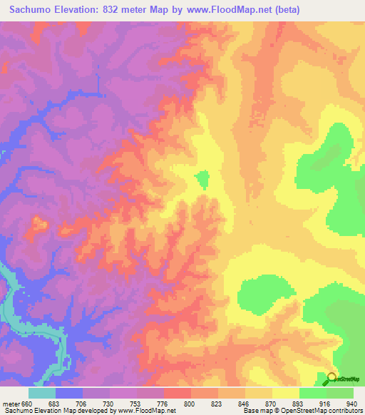 Sachumo,Angola Elevation Map