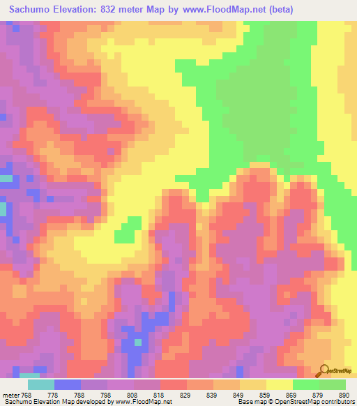 Sachumo,Angola Elevation Map