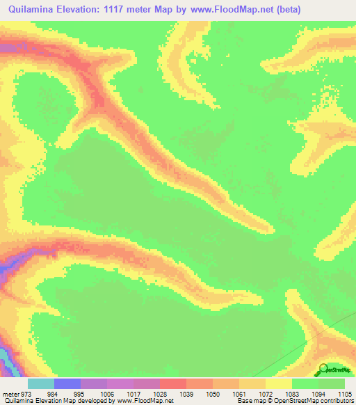 Quilamina,Angola Elevation Map