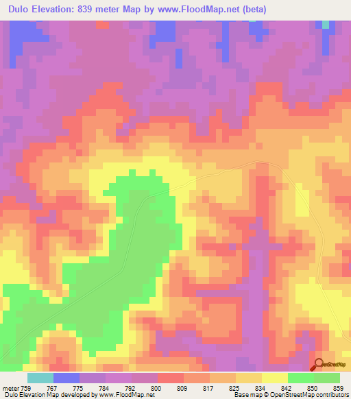 Dulo,Angola Elevation Map