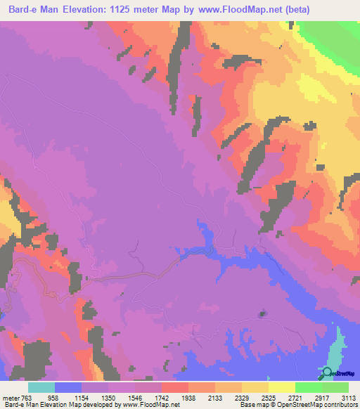 Elevation of Bard-e Man,Iran Elevation Map, Topography, Contour