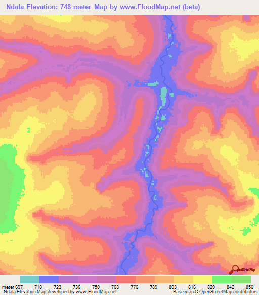 Ndala,Angola Elevation Map