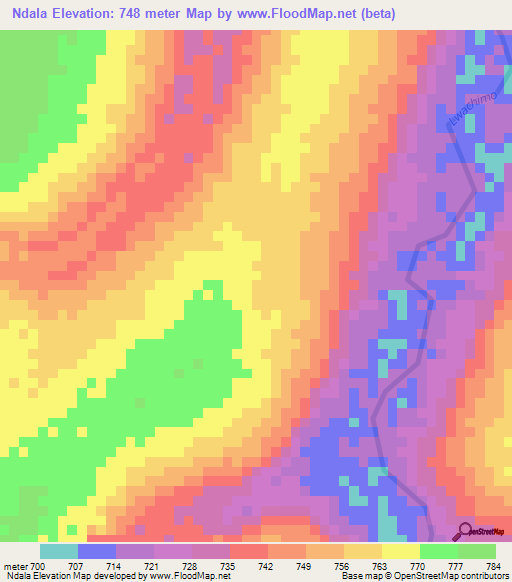 Ndala,Angola Elevation Map