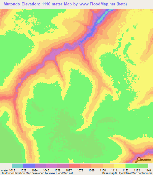 Mutondo,Angola Elevation Map