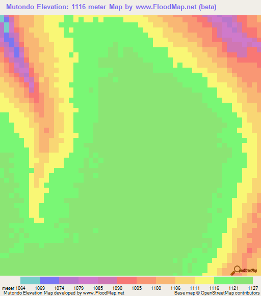 Mutondo,Angola Elevation Map