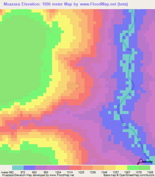 Muazaza,Angola Elevation Map