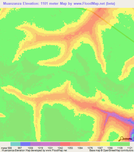 Muanzanza,Angola Elevation Map