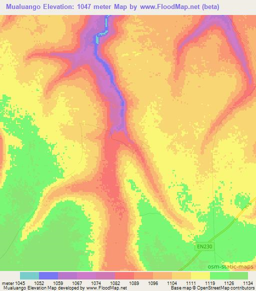 Mualuango,Angola Elevation Map