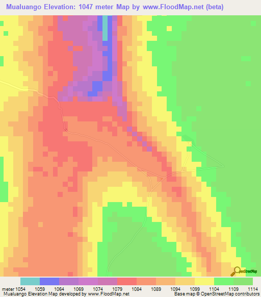 Mualuango,Angola Elevation Map