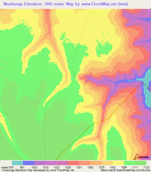 Muailunga,Angola Elevation Map