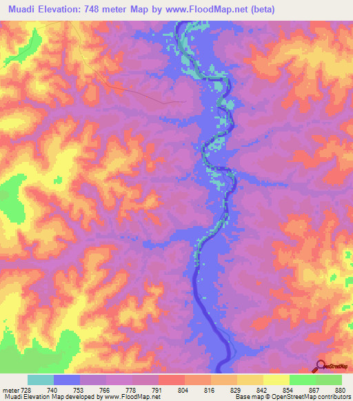 Muadi,Angola Elevation Map