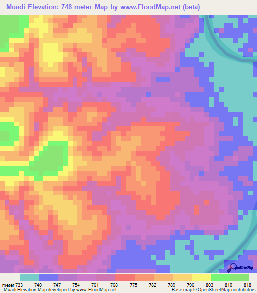 Muadi,Angola Elevation Map